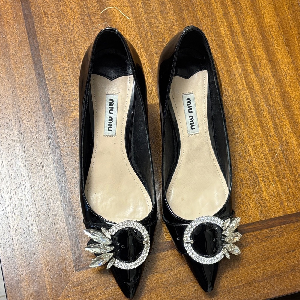 Miu Miu Black Heels with Crystal Embellishments